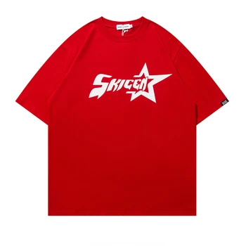1988. aastal Streetwear Ameerika Tähestiku Täht Print T-särk Harajuku Vintage Punane Meeste -, Naiste-Y2K Vabaaja Tops Base Meeste Riided
