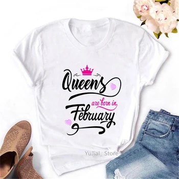 Kuninganna On Sündinud Veebruaris Graafiline Print Tshirt Naiste Golden Crown T-Särk Femme Harajuaku Särk Sünnipäeva Kingitus Naiste T-Särk