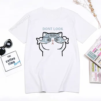 Ei vaata Cat T-Särgid Naistele Cute Cartoon t-särk Prindi Suvel Vabaaja Tshirt Tees Graafiline Tops Esteetiline Y2k riided ropa mujer