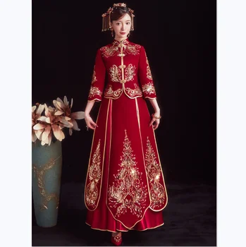 Peen Tikand, Litrid Lill, Traditsiooniline Hiina Cheongsam Paar Pulma Ülikond, Elegantne Pruut Kleit Abielluda китайская одежда