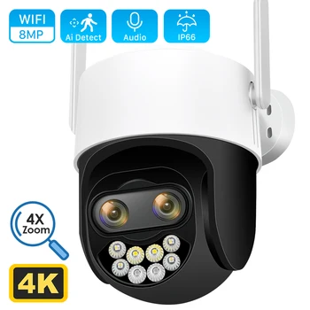 4K 8MP 2.8+12mm Dual Lens PTZ WiFi Kaamera 8X Digital Zoom, Värv Öise Nägemise Inimeste Avastamine IP Kaamera CCTV Video Valve