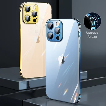 Luksus Metallist Raam Läbipaistev tagakaane Telefon Case for iPhone Mini 12 11 12 13 Pro Max Metallist Objektiivi Kaitse-Põrutuskindel Kate