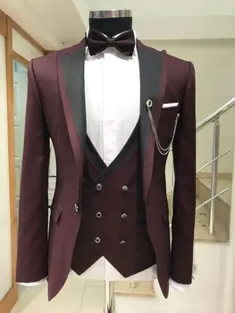Läikiv Punakas 3 Tükki Meeste Ülikond Ametlik Pulmad Peigmehe Ülikond Püksid, Slim Fit Smoking Prom Pool, Parim Mees Bleiser Kostüüm Homme 2020