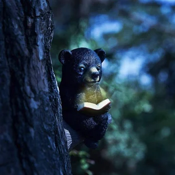 Eriline Öösel Lugemise Bear Cub Päikese Decor Armas Musta Karu Kuju Led Valgustus Hoovis Aed Vaik Kingitused Home Decor