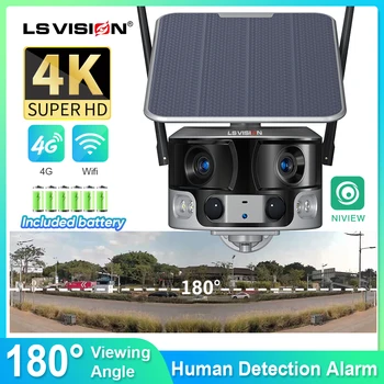 LS VISIOON Solar Turvalisuse Kaamera Väljas Dual Lens avar Vaade 4G/WIFI Traadita Kaamerad 4K/8MP Värv Öise Nägemise Inimeste Jälgimine