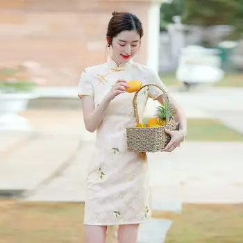 Elegantne Naiste Kaasaegne Qipao Mini Vestido Hiina Traditsiooniline Kleit, Kostüüm Pits Prindi Õie Cheongsam Kleidid
