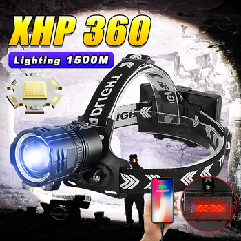 XHP360 Ultra Võimas LED Esilatern Zoom enesekaitseks Telkimine Lanterna Eest HighPower Pea Tõrvik Valgustus 1500M Veekindel
