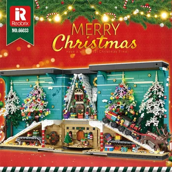 Reobrix66033 Christmas Book Store Street View Ploki Kokkupanek Töölaua Kaunistus Puzzle Mänguasjad piiriüleseid