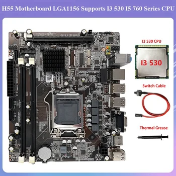 H55 Emaplaat Komplektid LGA1156 Toetab I3 530 I5 760 Seeria CPU DDR3 Mälu +I3 530 protsessori (CPU+Lüliti Kaabel+Thermal Grease