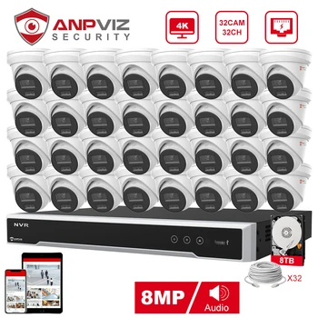 Anpviz 32CH 4K NVR 8MP POE IP-Kaamera Kohandatud Plug&Play Süsteem CCTV Väljas Turvalisuse Järelevalve Kit Remote View H. 265 IR 30m