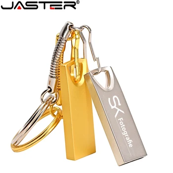 JASTER Metallist USB 2.0 Flash Drives 128GB Tasuta logo Kuld Veekindel 64GB Pen drive Koos võtmehoidja Memory stick pulm kingitus U disk