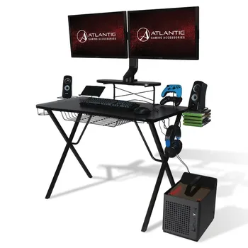 Atlandi Professional Gaming Desk Pro (Must või Valge), Sisseehitatud Ladustamine, Metallist Aksessuaar Omanike ja Kaabli Pesad