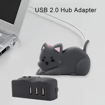 USB Docking Station Sülearvuti Must Kass Kuju 3 in 1 Multiport USB 2.0 High Speed USB Type-C-Hub-Adapter PC Tarvikud