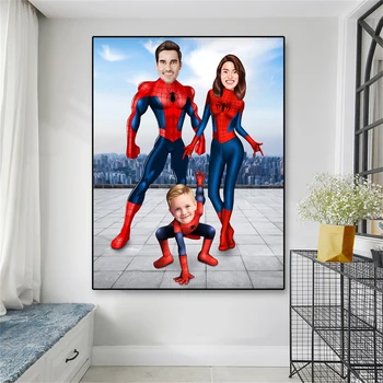 Superkangelased Perekonna Portree-Plakat Kohandatud Spider Man Karikatuur Prinditakse Kingitus Pere Cartoon Portree Lõuendile Maali Decor