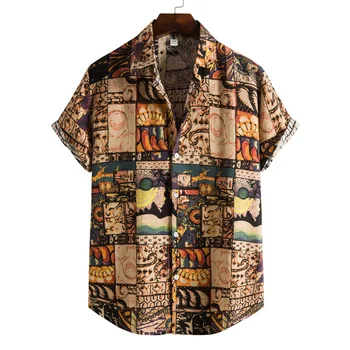 Meeste Riided Havai Särk Meeste Vintage Lühikesed Varrukad Camisas Suvel Prindi Casual-Nupp-Särk Holiday Beach Meeste Etnilise Särgid