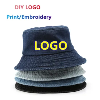 Custom Logo Kokkupandav Kalamees Müts Naiste Pestud Denim Kopp Mütsid Mood Värviga Puuvillane Bob Mütsid Panama Hip-Hop Gorros