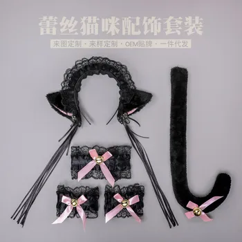 Käsitsi valmistatud Jaapani Lolita headdress lo ema tarvikud neiu pits kassi saba Kassi kõrvad (Aurutatud kass-kõrva kujuline leib) juuksed hoop