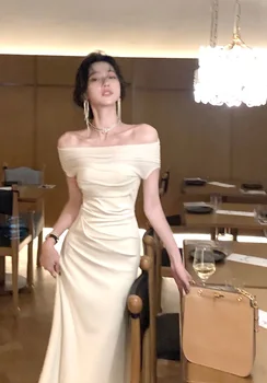 Elegantne Midi-Kleidid Naistele 2023 Suvel Uute Maha Õla Seksikas Õhtu Pool Naiste Riided Fashion Slim Vintage korea Kleit