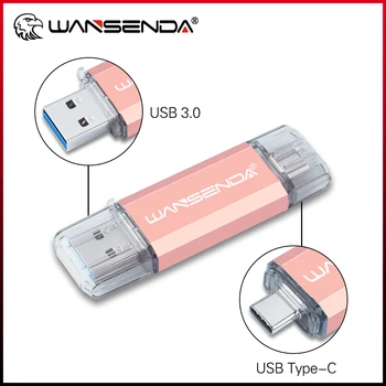Uus WANSENDA USB Flash Drive OTG 2-IN-1 USB 3.0 & Type-C-Pen Drive 16GB 32GB 64GB 128GB 256GB Pendrive USB mälupulk