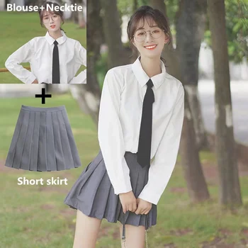 2022 Polo krae valge särk naiste pikkade varrukatega + lips väike värske üliõpilane kolledži stiilis särk Jaapani kleit sobiks seelik