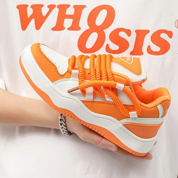 Uus Trend Disainer Kvaliteetne Meeste Vabaaja Jalatsid Naiste Mood Nahast Luksus Kets Oranž Väljas Koolitajate Platvorm Tossud