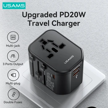 USAMS T59 Universal Travel Adapter, Reisi-Laadija Pesa Converter 20W Dual USB Type-C-Seina Laadija MEILE EL UK AU