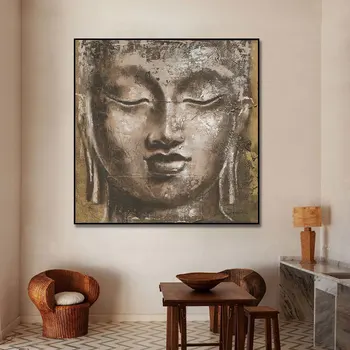 100% Handpainted Kunstnik Lõuendile Maali Seina Art Religioon Pilt Abstraktse Buddha Pea õlimaal Kodu Kaunistamiseks