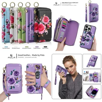 Luksus Klapp Nahast Rahakott Kaardi Case For iPhone 14 13 12 Pro Max 14 Plus Mini Põrutuskindel Randmepaela Lukuga Kotis Kott Kate