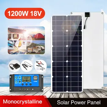 1200W Painduv päikesepaneel Komplekt 18V Monokristallilised päikesepatareid Power Laadija Väljas Telkimine Jaht Maja Auto RV Paat