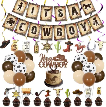 Lääne Kauboi Baby Shower Kaunistused Poistele See on Pruun Kauboi Banner Cake Toppers Õhupallid Hobune Rodeo Hobuseraua Decor