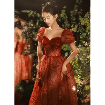 Hiina Traditsiooniline Pulm Kleit Kõrge Kvaliteediga Vein Punane Hepburn Prantsuse Kaasamine Kleit Pikk Pulmas Terviseks Ametliku Kleit Naised