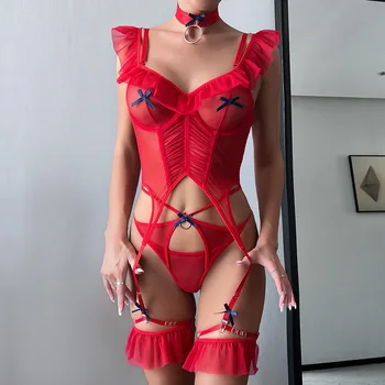 JSY Seksikas Naistepesu Komplekt Naiste Aluspesu Püksid Läbipaistev Pits Bodysuit Teddy Nightgowns Erootiline Naistepesu Porno Kostüümid Varustus