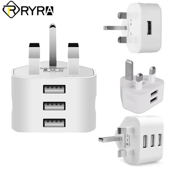 RYRA UK Seina Pistik Toide 3-pin Pistik Adapter, Laadija Koos 3 USB-port Mobiiltelefonide Tabletid Mini ABS-Seina Laadija Kaasaskantav