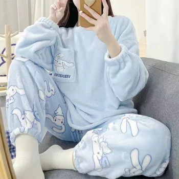Kemeja Naiste Pidžaama Komplekti Vabaaja Sügis-Talv Sleepwear Velvet Pyjama Daamid Cartoon Pijama Mujer 2 Töö Pjs Soe Homewear