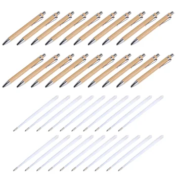 20 Tk Bambusest Ülestõstetav Pastapliiats ja 20 Tk Ekstra Täitevedelik, Must Tint 1 mm Bamboo Pen Ülestõstetav Puidust Pliiatsid