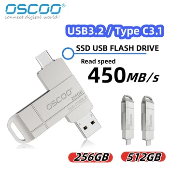100% Originaal OSCOO OTG USB-3.2 & Type-C Flash Drive Pendrive 512 GB 256GB Pen Drive Sülearvuti Media Player Mobiiltelefon