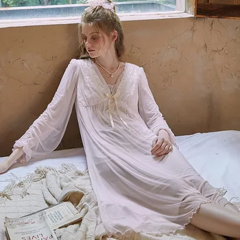 Haldjas Pits Pikk Öö Kleit Naistele Magus Võre V Kaela Nighty Vintage Lahti Modal Nightgowns Romantiline Printsess Sleepwear Nightwear