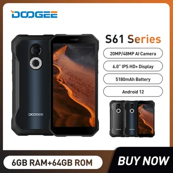Doogee S61 Veekindel Vastupidav Nutitelefonid 6 Tolline HD 6GB+64GB Android 12 Mobiiltelefoni 5180mAh Aku 20MP Öise Nägemise Kaamera, NFC