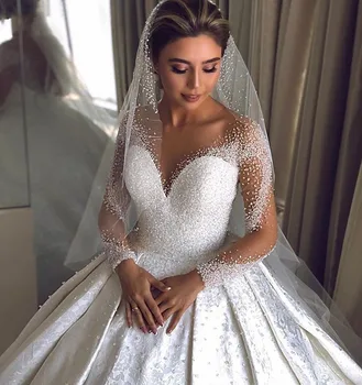 Luksus Illusioon Kristall Helmed Satiinist Pulmakleit 2023 Pikad Varrukad Pits Pluss Suurus Araabia Dubai Pruudi Hommikumantlid Vestido De Mariage