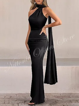 Elegantne Must õhtukleit Naine Varrukateta Põranda-Pikkus Merineitsi Satiin Partei Ametlik Kord Elegantes Mujer Vestidos 2023