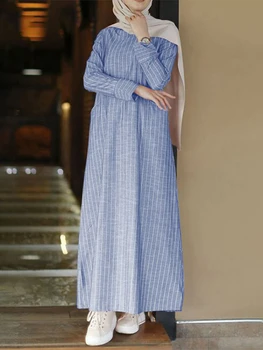 5XL Pluss Suurus Triibuline Moslemi Naiste Kleidid Pikkade Varrukatega Ramadan Riided Maroko Suvel Palve Jilbab Abayas Rüü