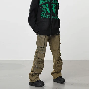 Pestud Õnnetud Multi-tasku Sirge Cargo Püksid Meestele Originaal Hip-Hop, Retro Funktsionaalne Kahur Püksid Liiga High Street