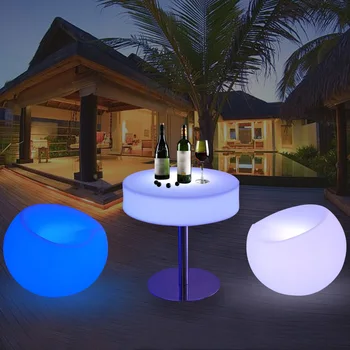 Kohandatud väljas veekindel LED-helendav-lauad ja-toolid ööklubi baar ümmargune diivanilaud söögitooli väljaheites mööbel