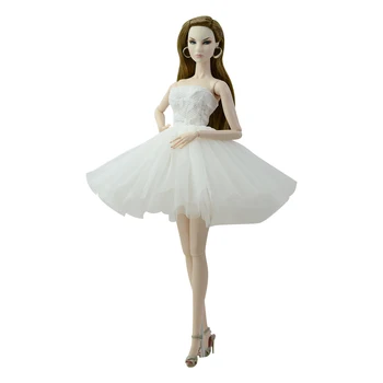 NK 1 Tk Printsess Valge Pool Seelik Lühikeste Ballett Kleit Varustus Mood Riided Barbie Tarvikud Nukk Laps Tüdruk Kingitus Mänguasi