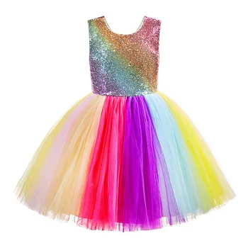 Multi-värvi Rainbow Unicorn Kalle Sequine Sünnipäeva Kleit Tüdrukud Karneval Võistlused Õhtu Pool Kleit Princess Tutu 3-14Y