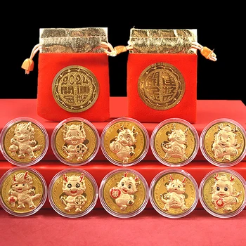 2024 Dragon Mündi Mälestus Hiina Maskott Draakon Kullatud Müntide Kollektsiooni Art Väljakutse Medal Uue Aasta Kingitused