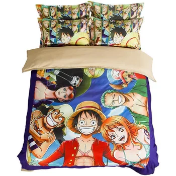 Koomiks Anime Ühes Tükis Lapsed 4-osaline komplekt Topelt 2m voodi, 1 .8m voodi tekk määrata Naha-sõbralik kodutekstiili üliõpilaste ühiselamu 3tk set