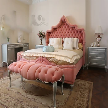 Kaasaegne minimalistlik riie voodi velvet tõmmake nupp voodi Ameerika roosa printsess voodi 1.8 kahekohalist magamistuba pulm voodi ins ns net punane voodi