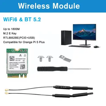 Oranž Pi 5 Pluss WiFi 6 + BT 5.2 Traadita side Moodul RTL8852BE M. 2 E-Võti Liides 1800M Dual Brändi 2.4 G 5G Wi-Fi-OPI 5 Plu F1B1