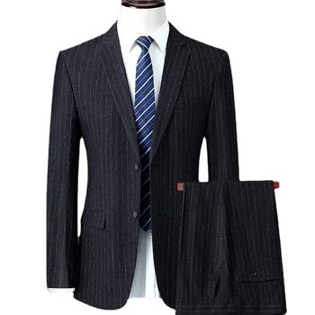 ( Jakk + Püksid ) Klassikaline Triibuga Ülikond Set Business Casual 2-osaline Komplekt, Kvaliteetne Meeste Pintsak Püksid Vest Meeste Riided